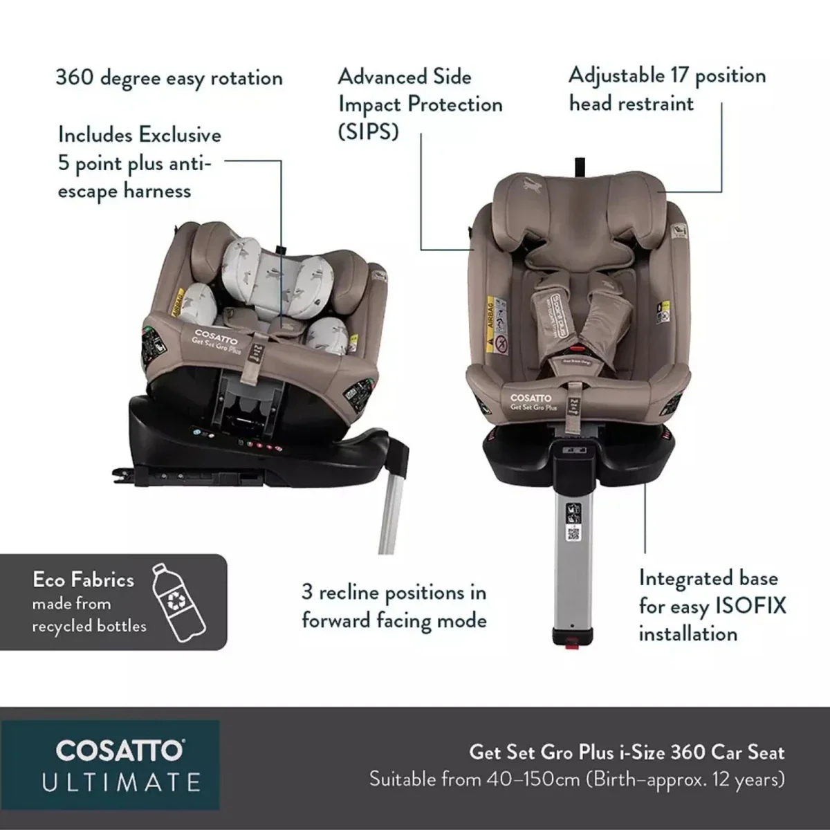Cosatto Get Set Grow Plus i-Size Group 0+/1/2/3 360 Car Seat - Bear Hug - Image 13