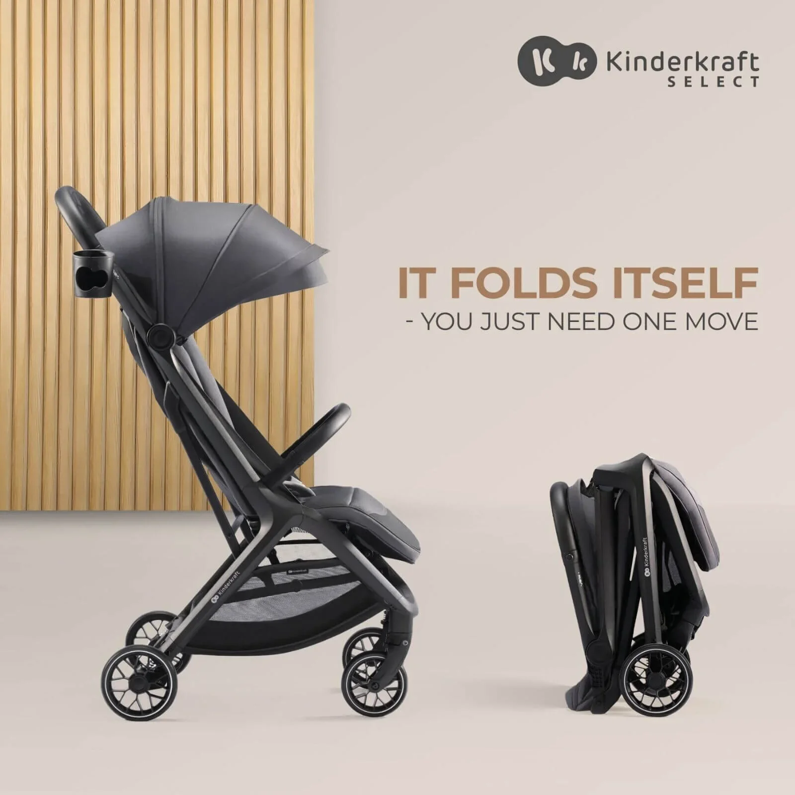 Kinderkraft Nubi 2 Auto-Folding Pushchair - Sand Beige - Image 6